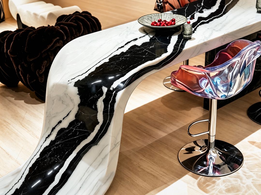 Curved Panda White Bar Counter